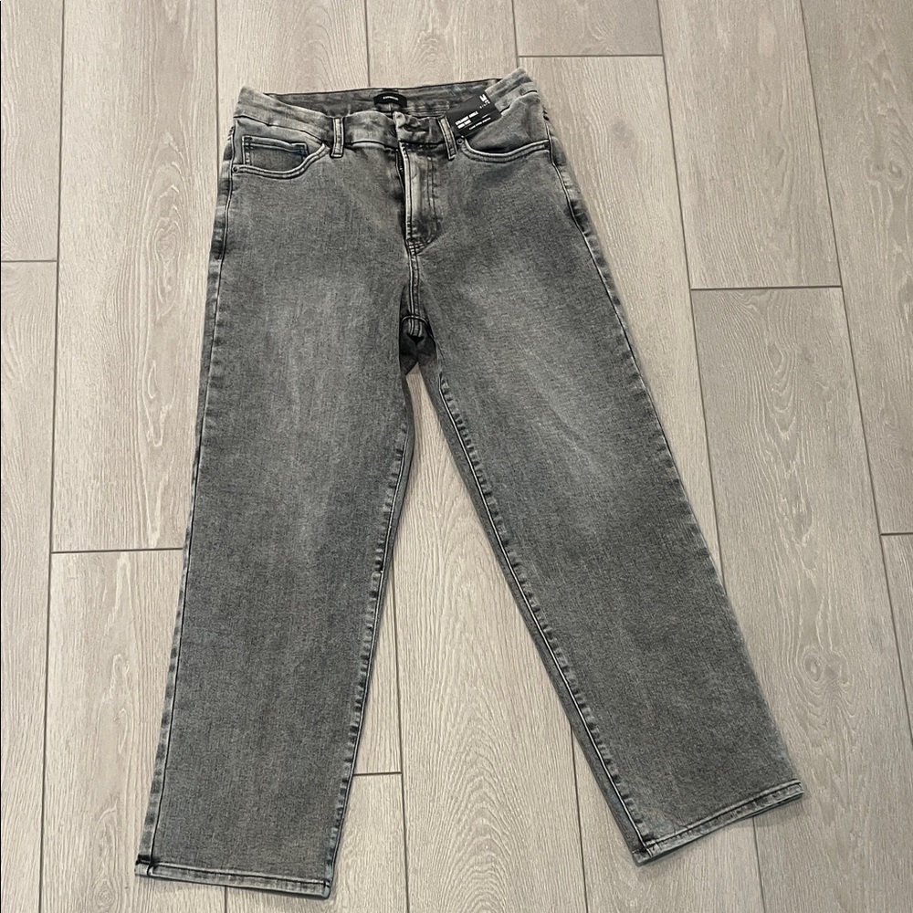 Express Grey Straight Ankle High Rise Jeans